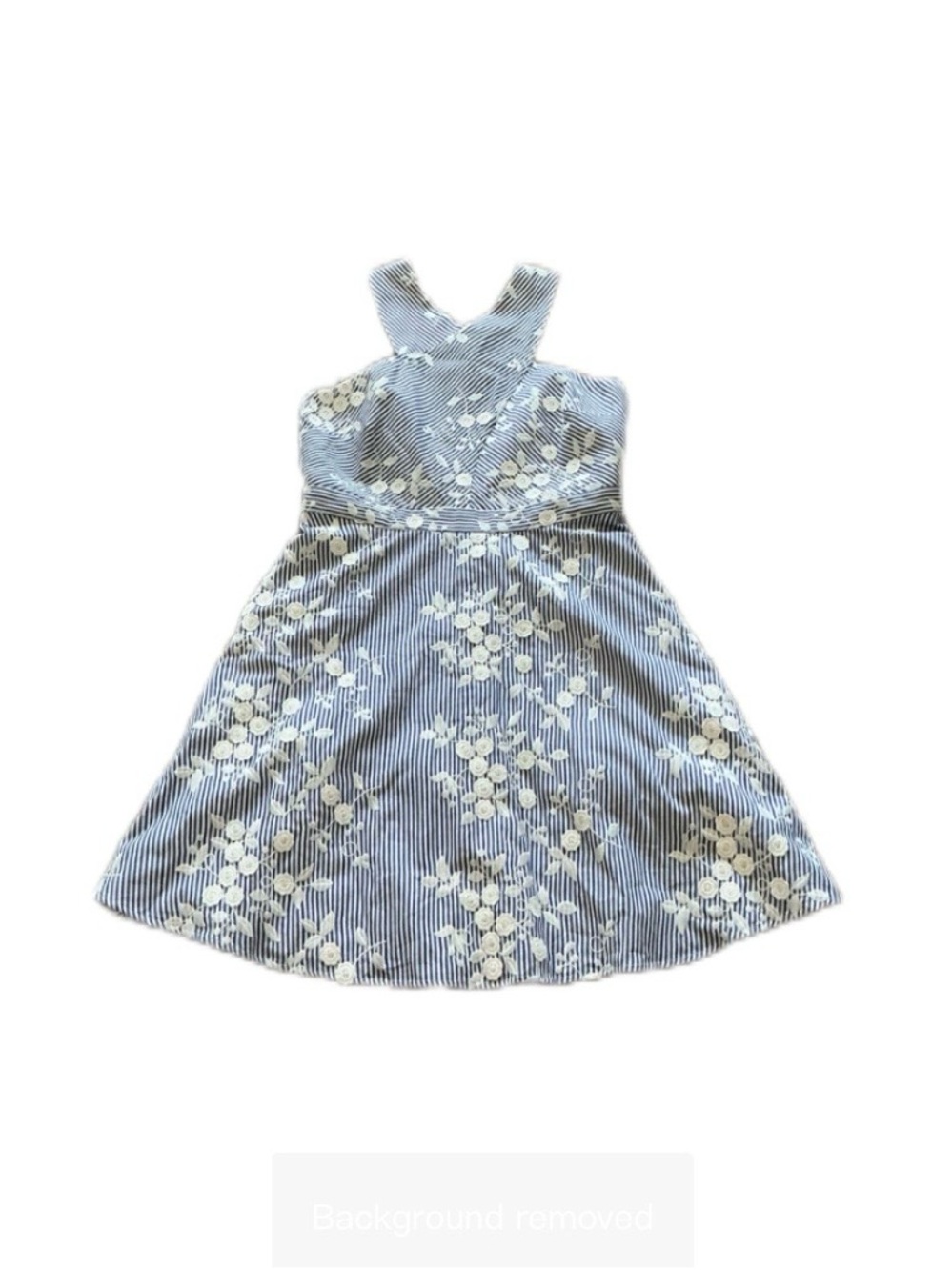 Sam Edelman Blue and White Striped Floral Appliqué Dress 10